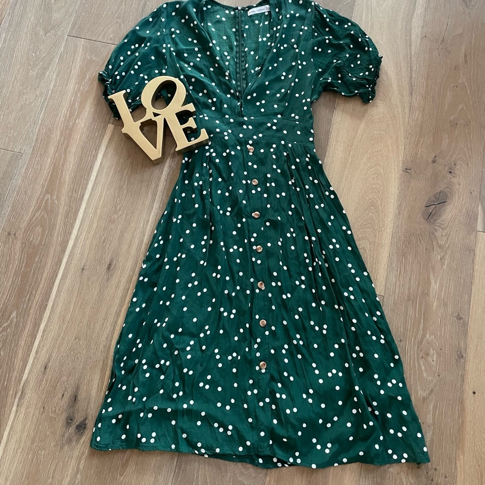 Faithfull the Brand Farrah Linnea Emerald Green Polka Dot Midi Dress